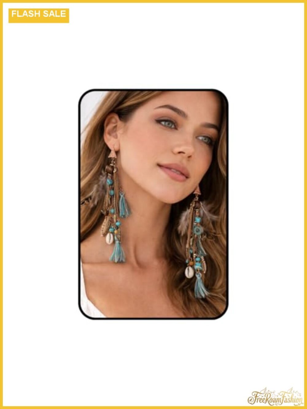 Boho Feather Tassel Dangle Earrings Turquoise Beaded Tribal Long Drop